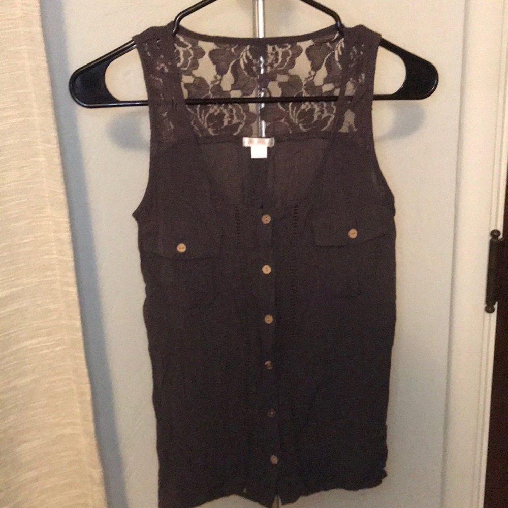 Lace and button up tank
